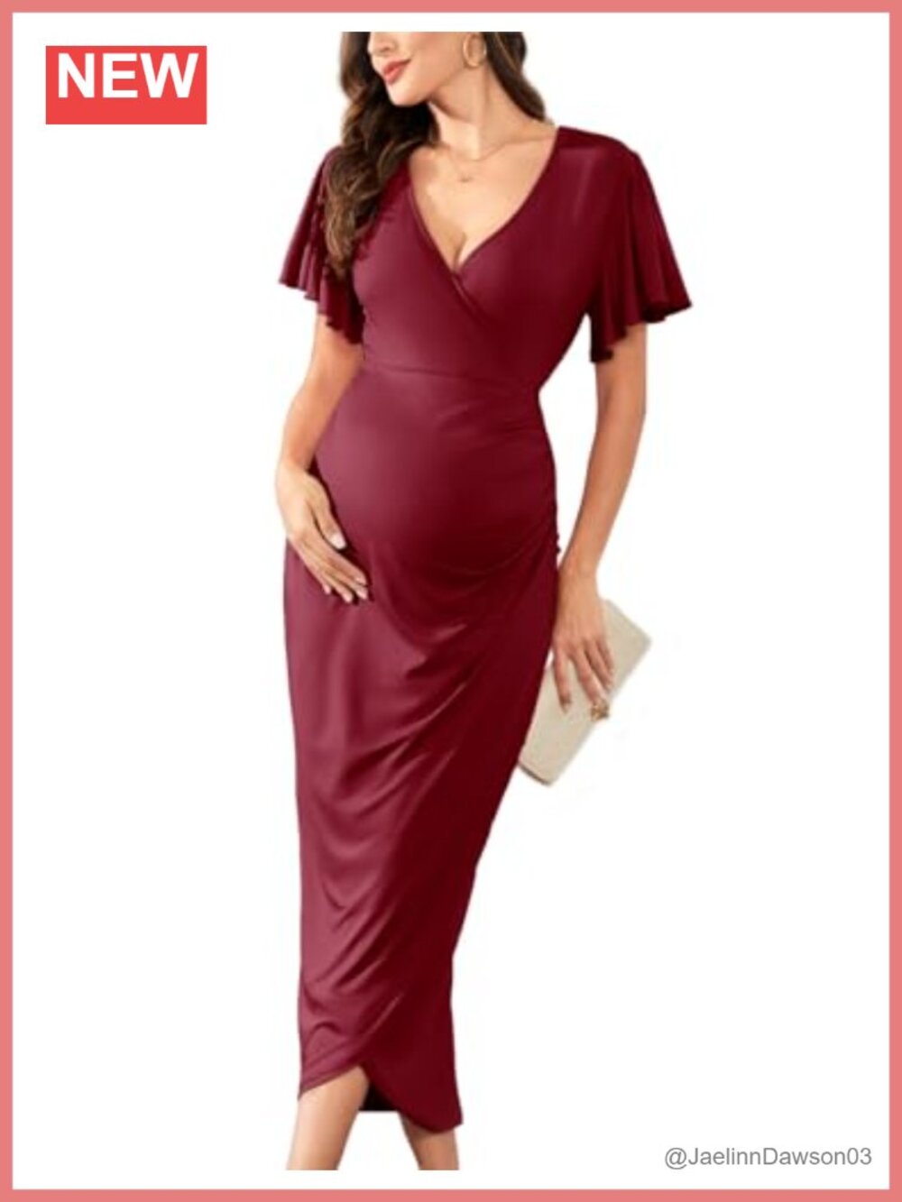 Maternity Wrap Dress V Neck Ruffle Sleeves Semi Formal Baby Shower Maxi